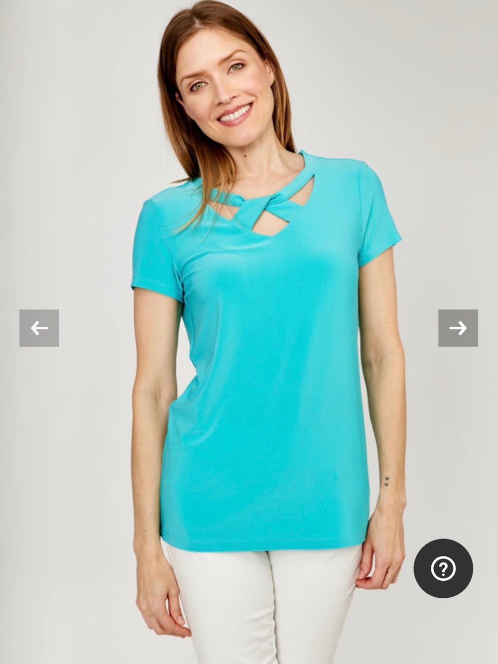 Joseph Ribkoff Teal Short-Sleeve Cutout Neck Top Sz- 14 Contemporary